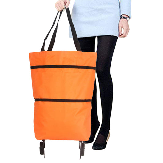 Foldable Two Stage Shopping Cart Trolley with Wheels Orange