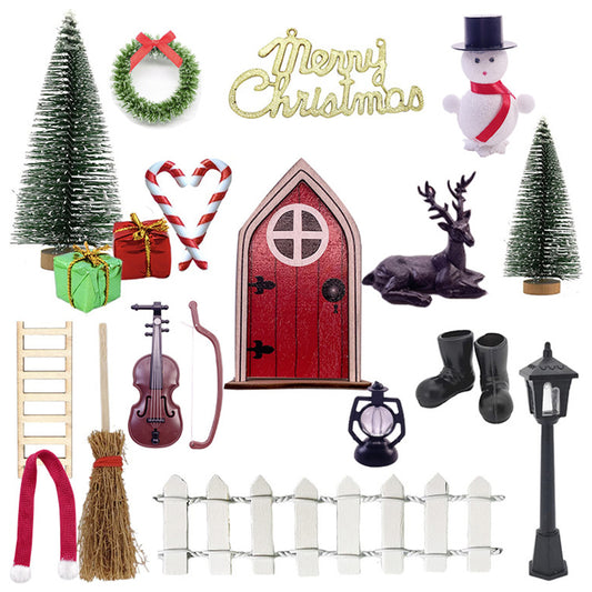 DIY Christmas Dollhouse Miniatures Set Tabletop Decor Red Door