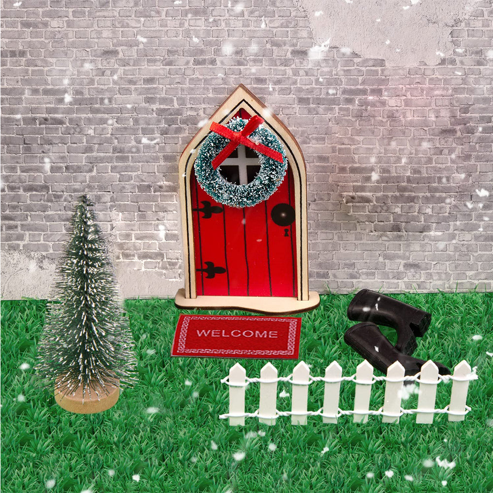 DIY Christmas Dollhouse Miniatures Set Tabletop Decor Red Door