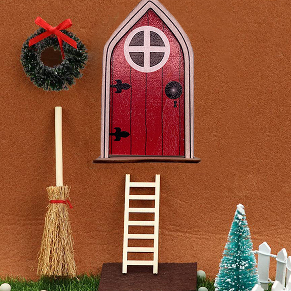 DIY Christmas Dollhouse Miniatures Set Tabletop Decor Red Door