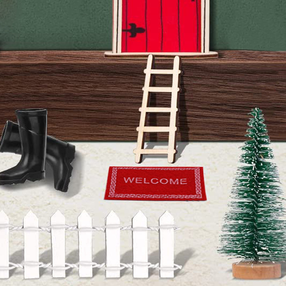 DIY Christmas Dollhouse Miniatures Set Tabletop Decor Yellow Door