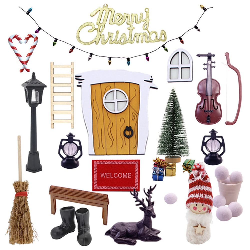 DIY Christmas Dollhouse Miniatures Set Tabletop Decor Yellow Door