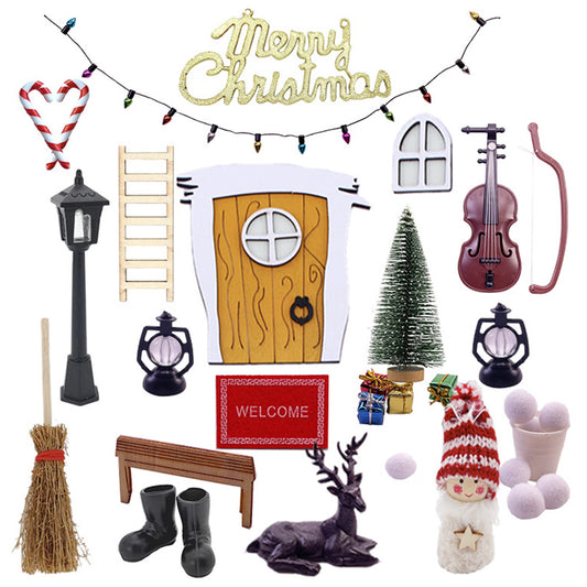 DIY Christmas Dollhouse Miniatures Set Tabletop Decor Yellow Door