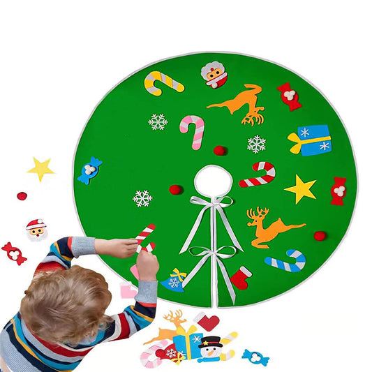 23Pcs DIY Christmas Tree Skirt Felt Xmas Party Home Decoration 90cm Green