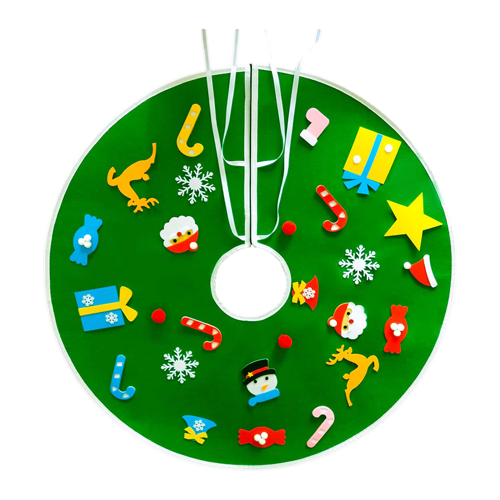 23Pcs DIY Christmas Tree Skirt Felt Xmas Party Home Decoration 90cm Green