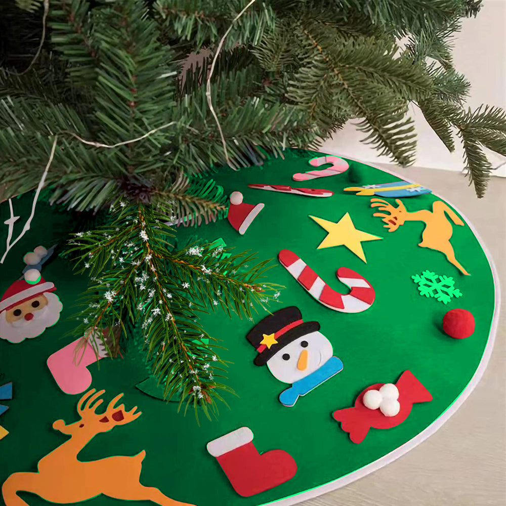 23Pcs DIY Christmas Tree Skirt Felt Xmas Party Home Decoration 90cm Green