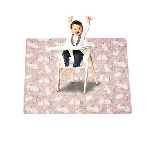 110x110cm Washable Splat Mat High Chair Mat White Rabbit Print