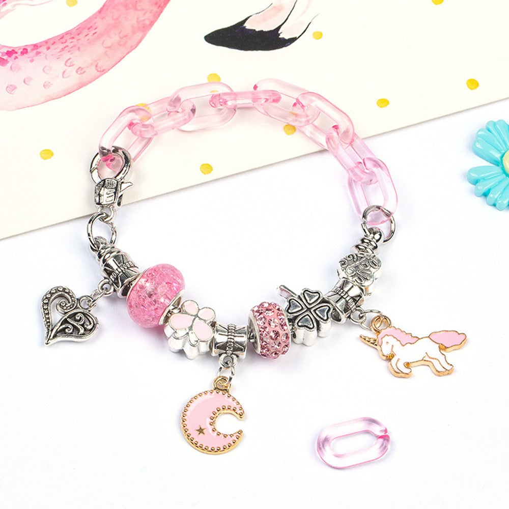 113Pcs DIY Bracelet Making Kit Charm Bracelets Jewellery Crafts Set Pink