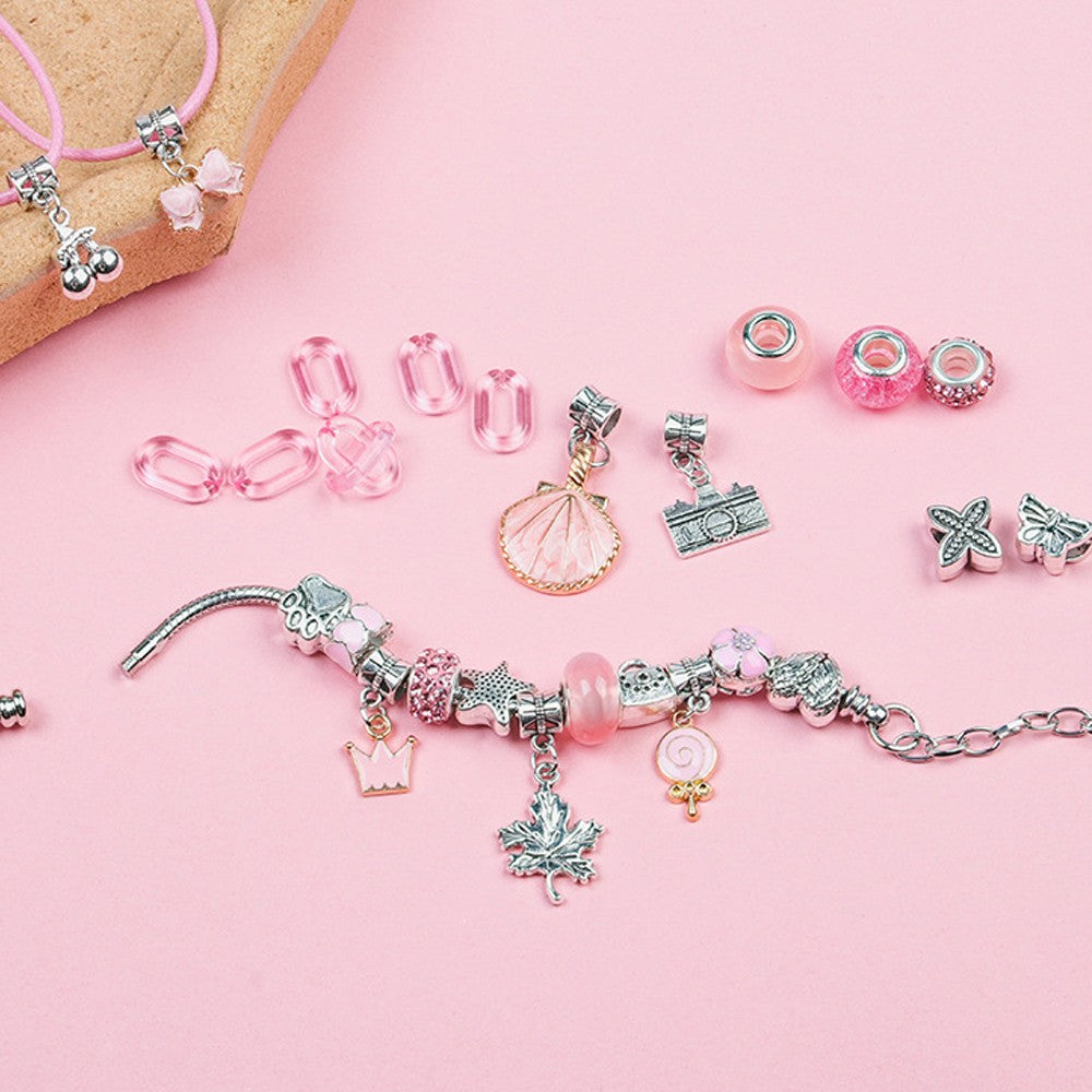 113Pcs DIY Bracelet Making Kit Charm Bracelets Jewellery Crafts Set Pink