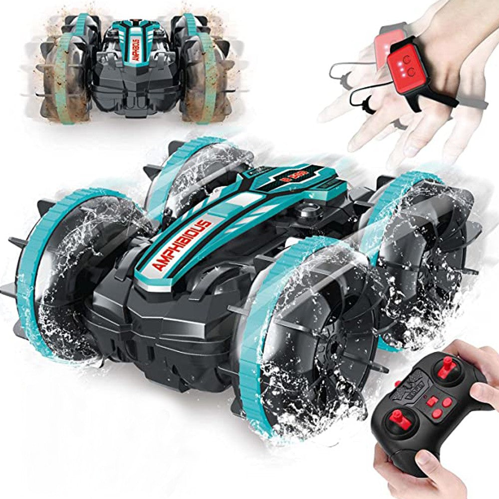 Remote Control Water Toys Car RC Toy Remote Control Amphibious Car Gesture Sensor Toy 4WD Racing Car Blue