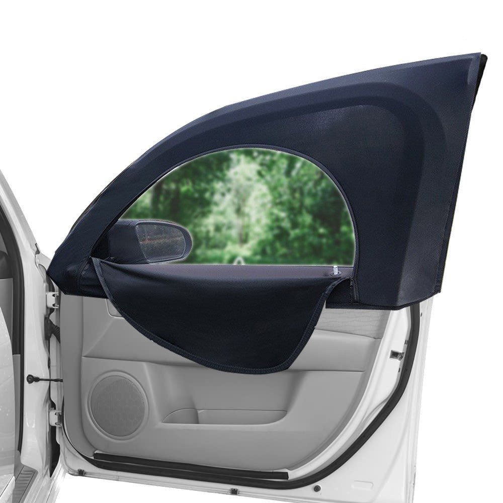 Pair of Stretchable Car Front Side Window Sun Shade Privacy Cover with Zipper