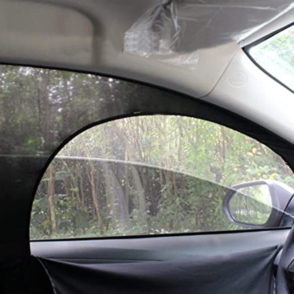 Pair of Stretchable Car Front Side Window Sun Shade Privacy Cover with Zipper
