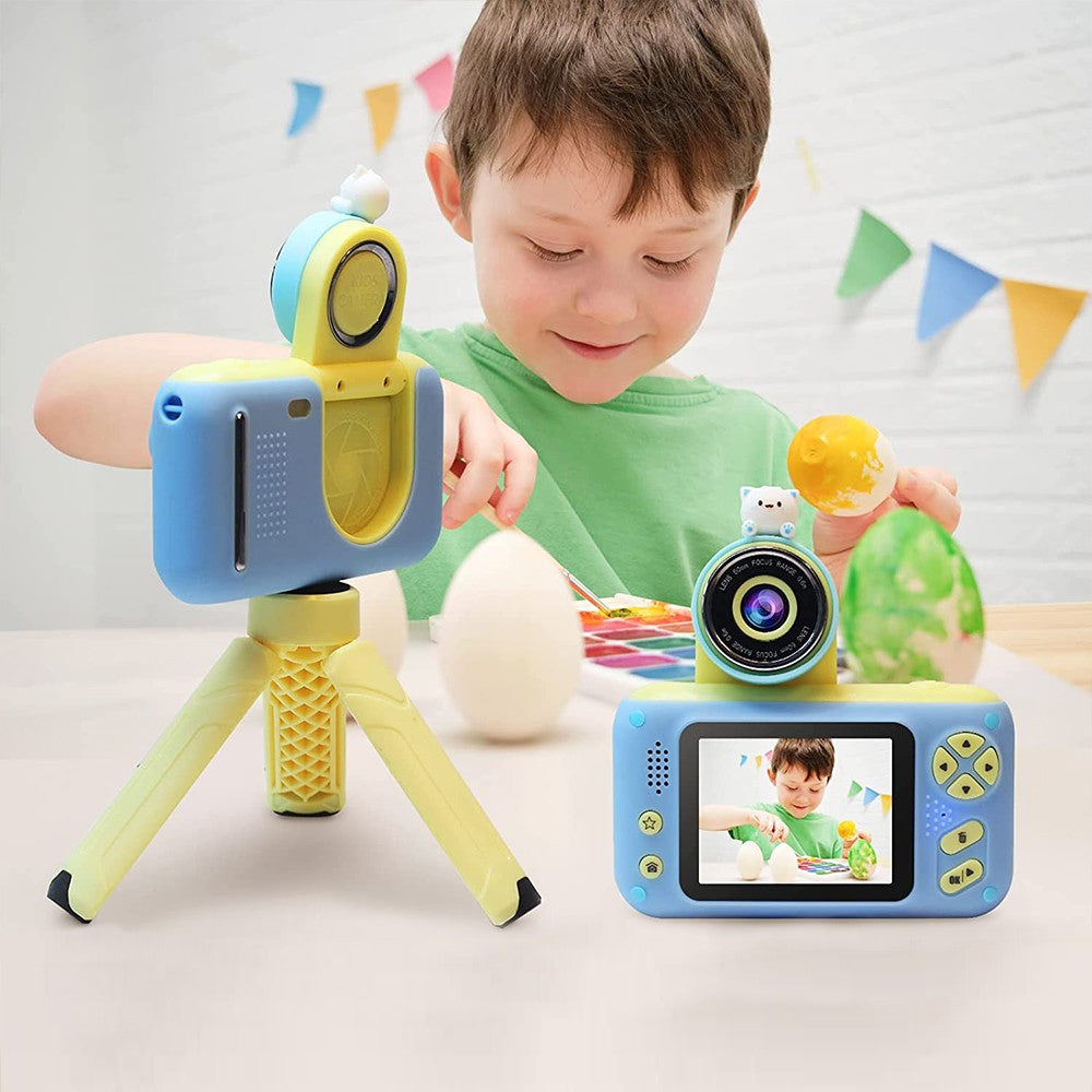 Kids Camera Flip Lens Camera 1080P Action Camera Digital Camera Tripod Camera with Card Blue