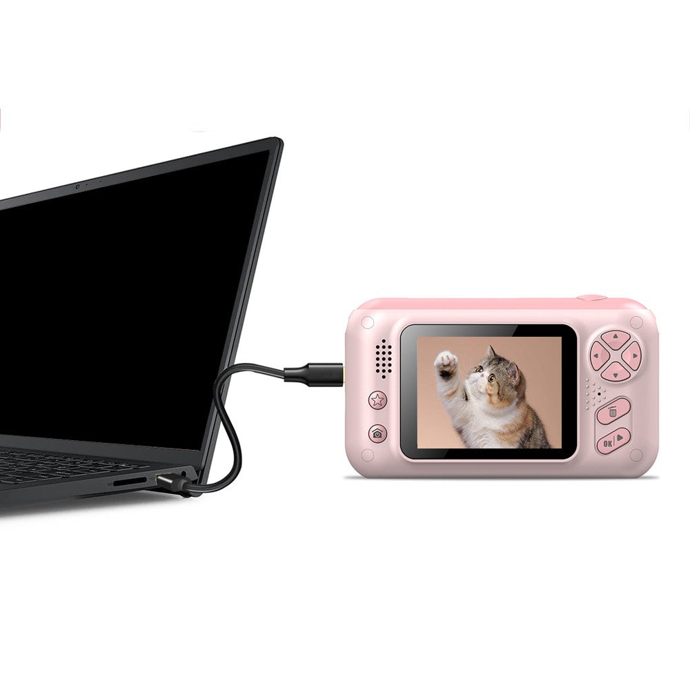 Kids Camera Flip Lens Camera 1080P Action Camera Digital Camera Tripod Camera with Card Pink