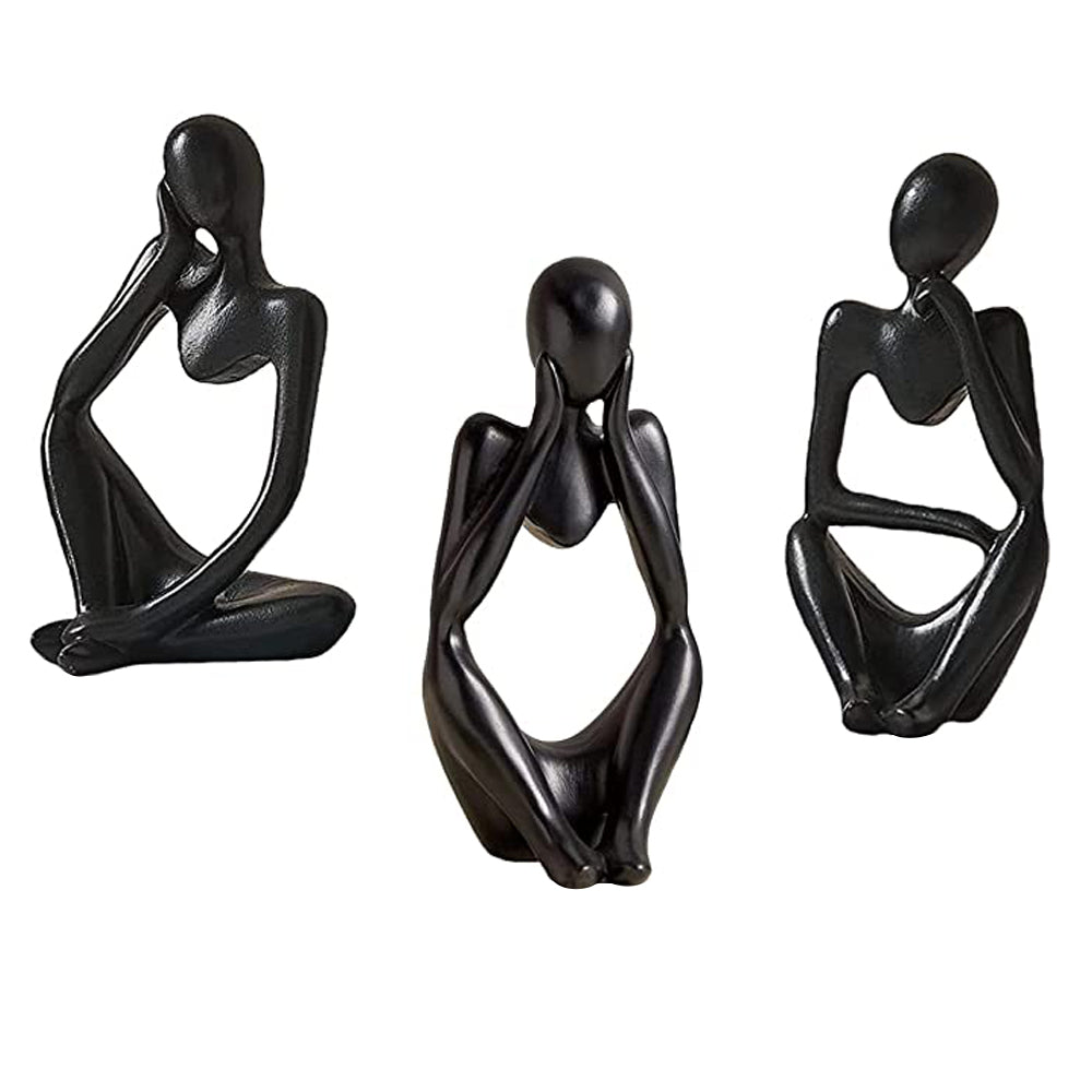 3X Sitting Thinker Statue Sculpture Desktop Resin Ornaments