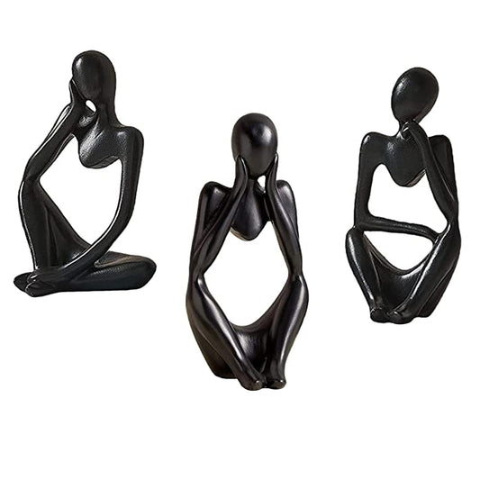 3X Sitting Thinker Statue Sculpture Desktop Resin Ornaments