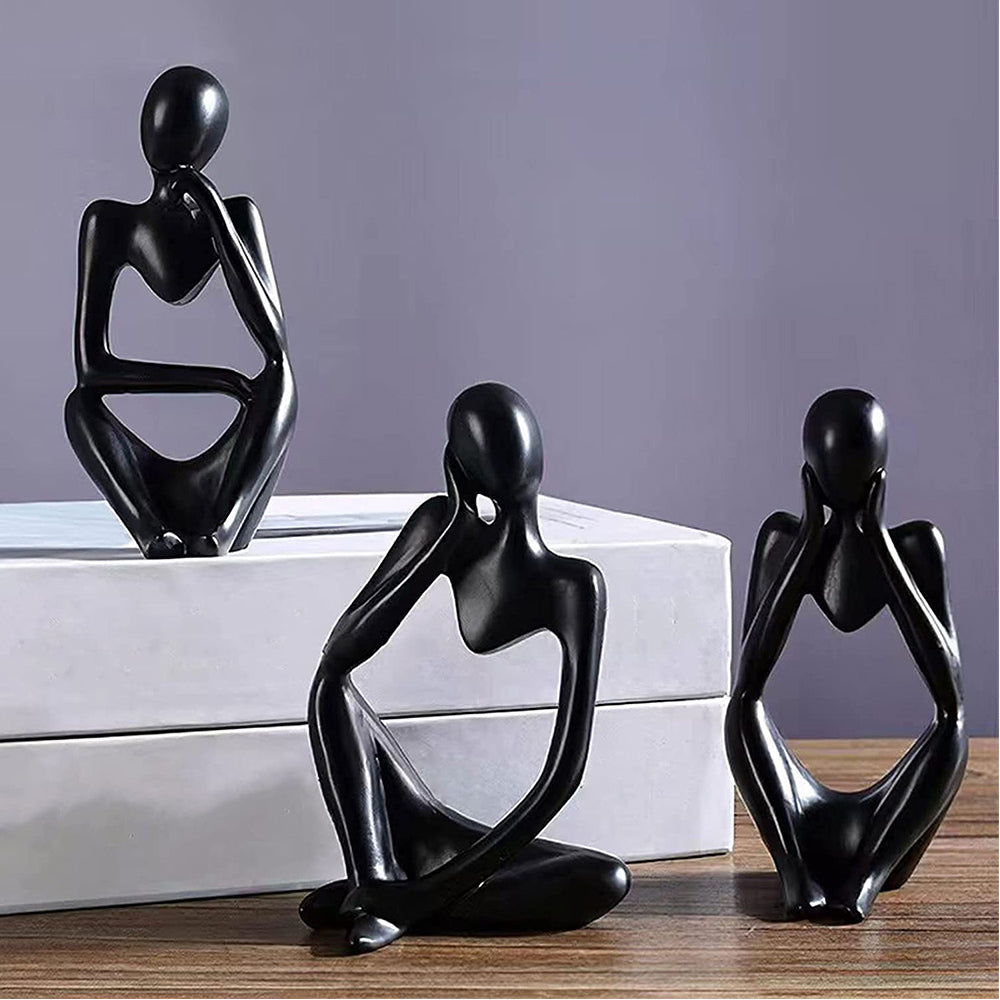 3X Sitting Thinker Statue Sculpture Desktop Resin Ornaments