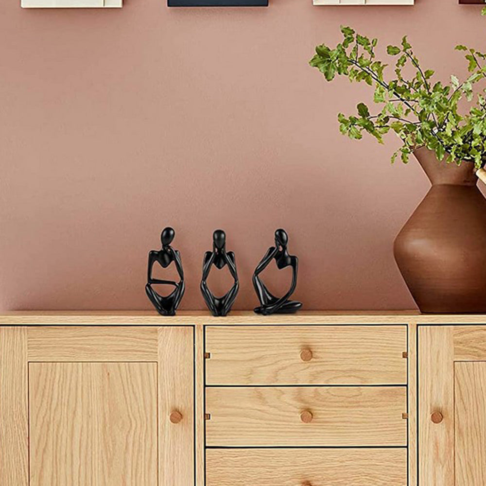 3X Sitting Thinker Statue Sculpture Desktop Resin Ornaments