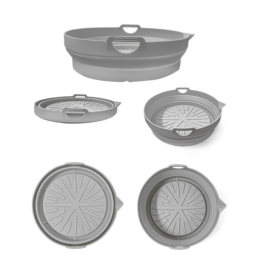 1Pc Foldable Air Fryer Silicone Pot Oven Baking Pan Air Fryer Liner Grey