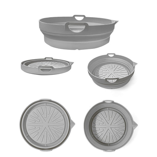 1Pc Foldable Air Fryer Silicone Pot Oven Baking Pan Air Fryer Liner Grey