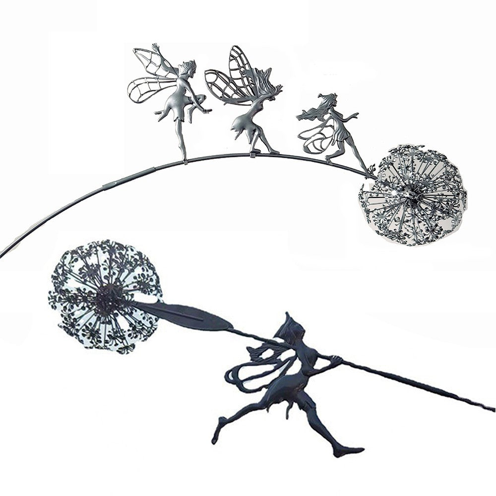 2Pcs Fairies Dandelions Outdoor Garden Statue Yard Fairy Sculpture - Style 1 + 4