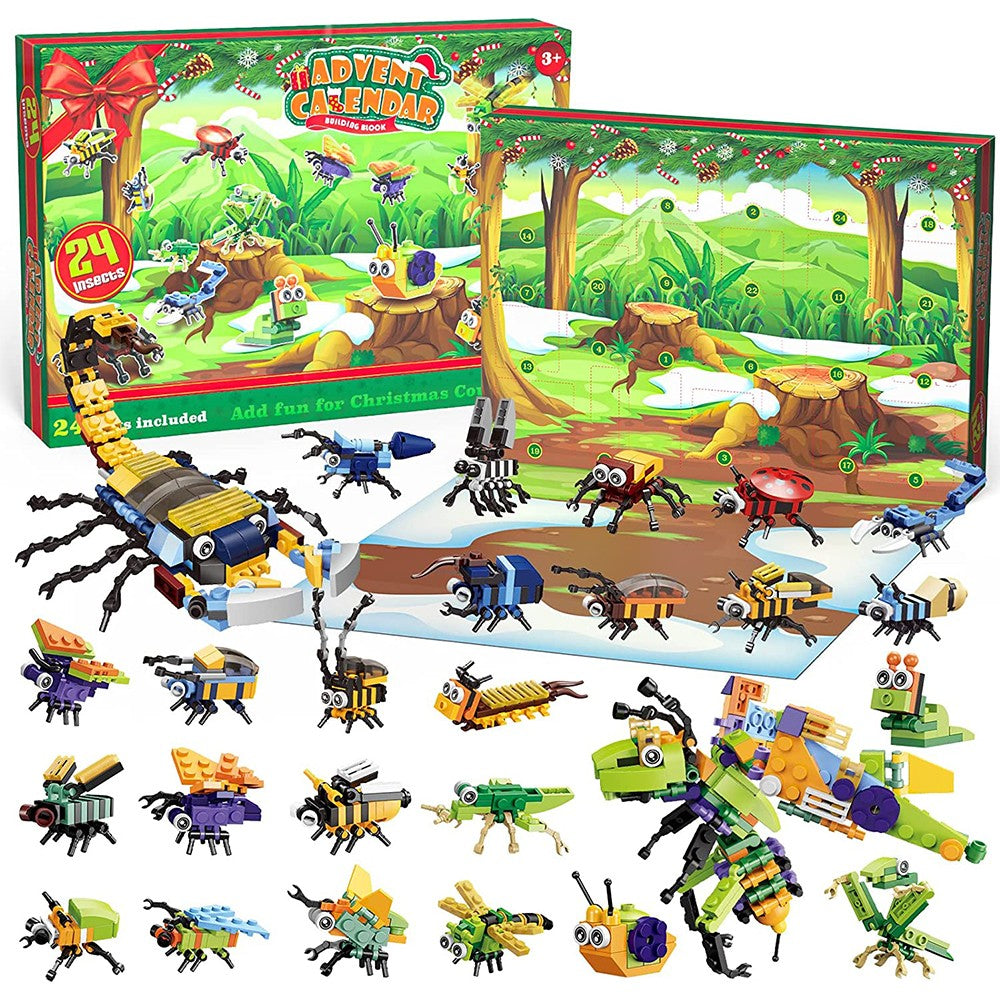 Christmas Advent Countdown Calendar Insect Building Blocks Toy Xmas Blind Box