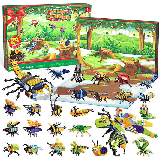 Christmas Advent Countdown Calendar Insect Building Blocks Toy Xmas Blind Box
