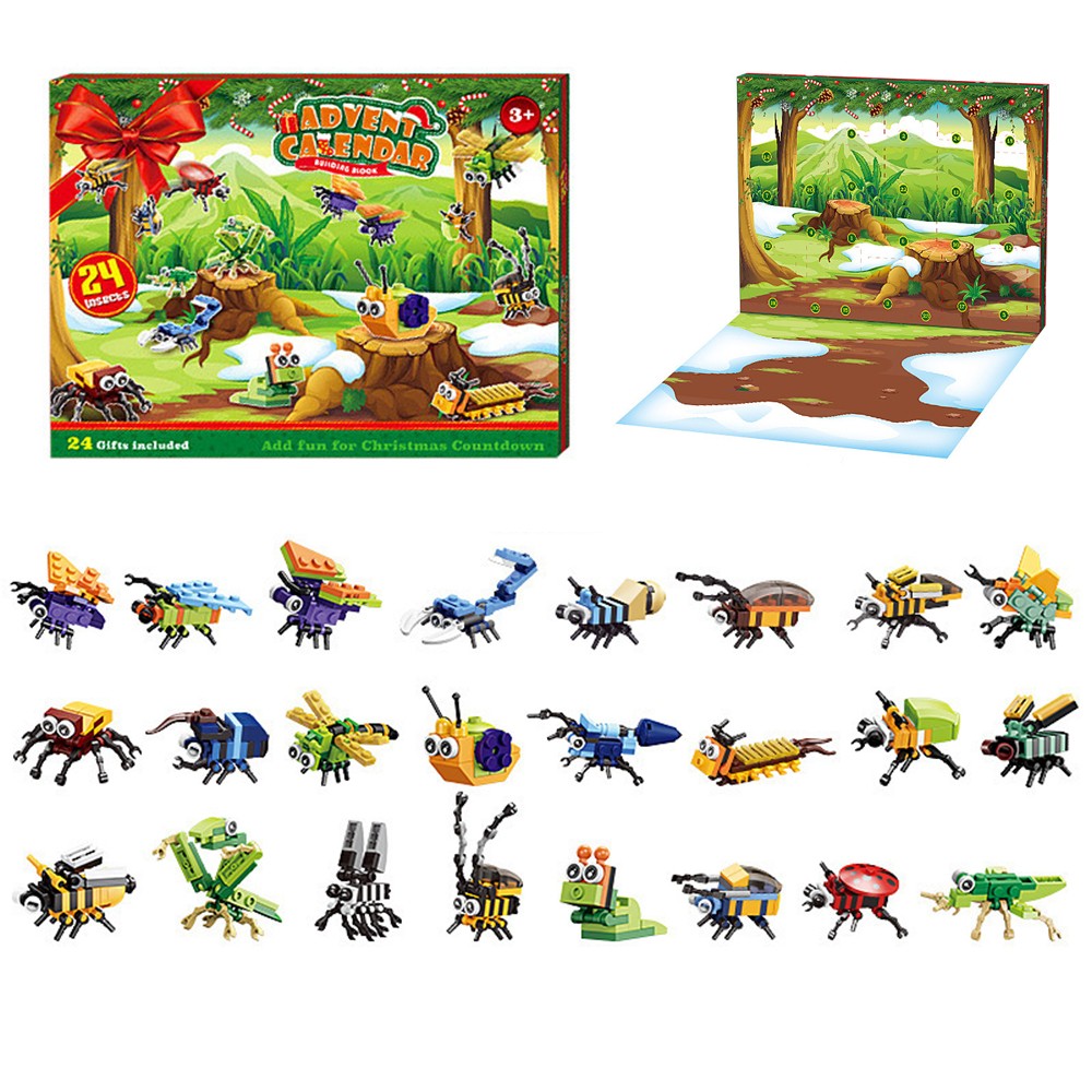 Christmas Advent Countdown Calendar Insect Building Blocks Toy Xmas Blind Box