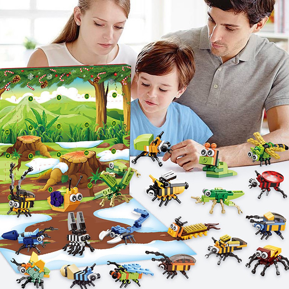 Christmas Advent Countdown Calendar Insect Building Blocks Toy Xmas Blind Box