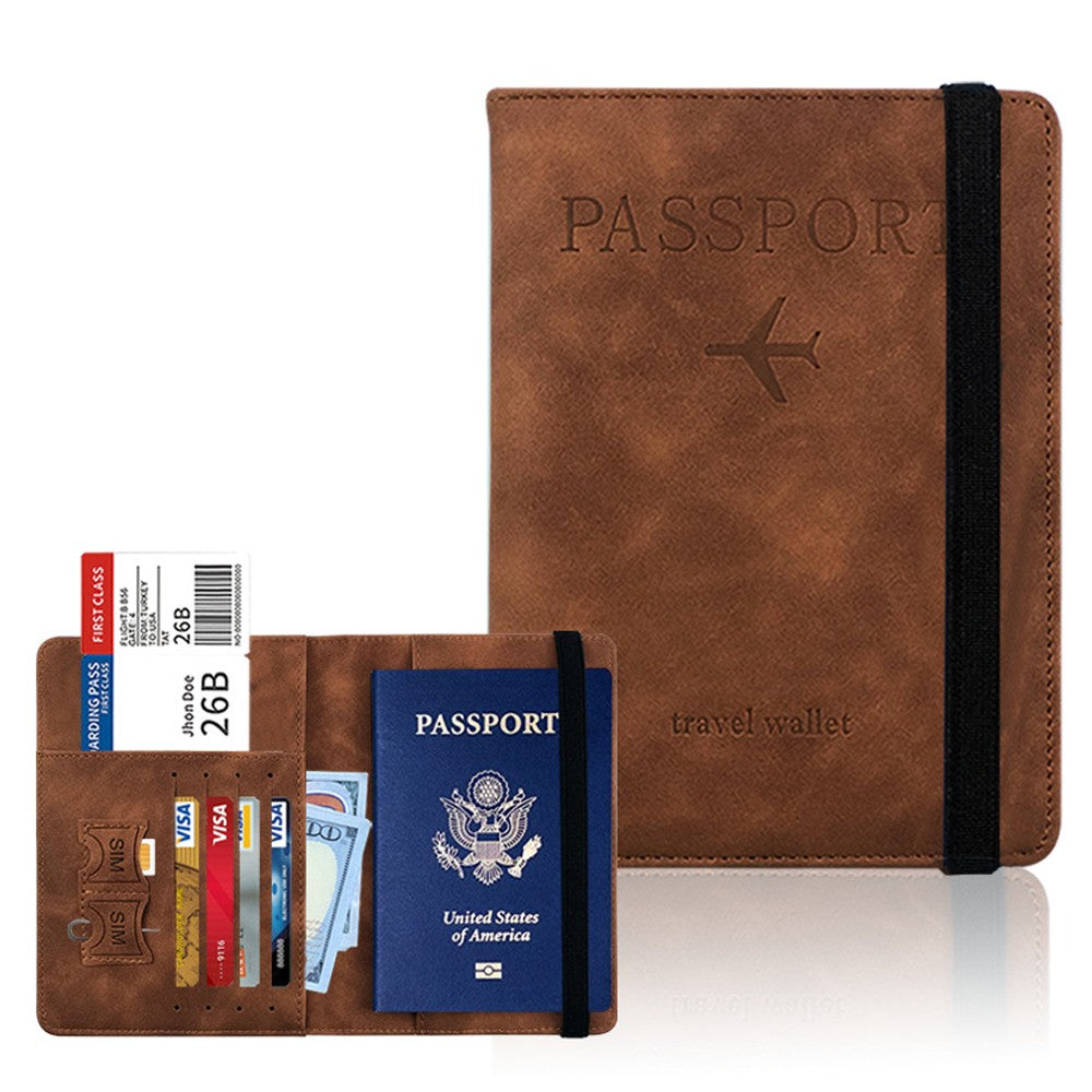 RFID Blocking Travel Passport Holder Purse Card Wallet Brown