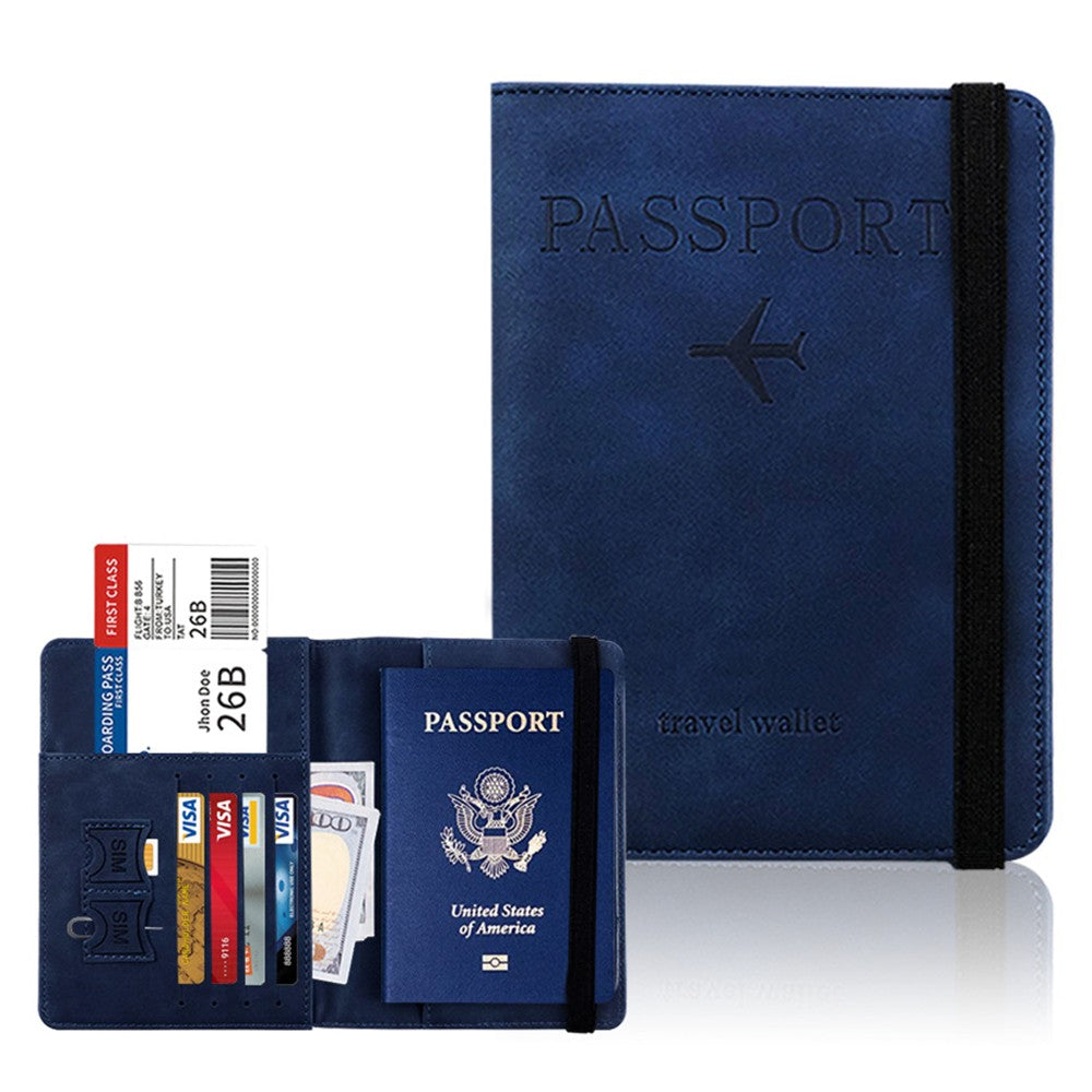 RFID Blocking Travel Passport Holder Purse Card Wallet Dark Blue