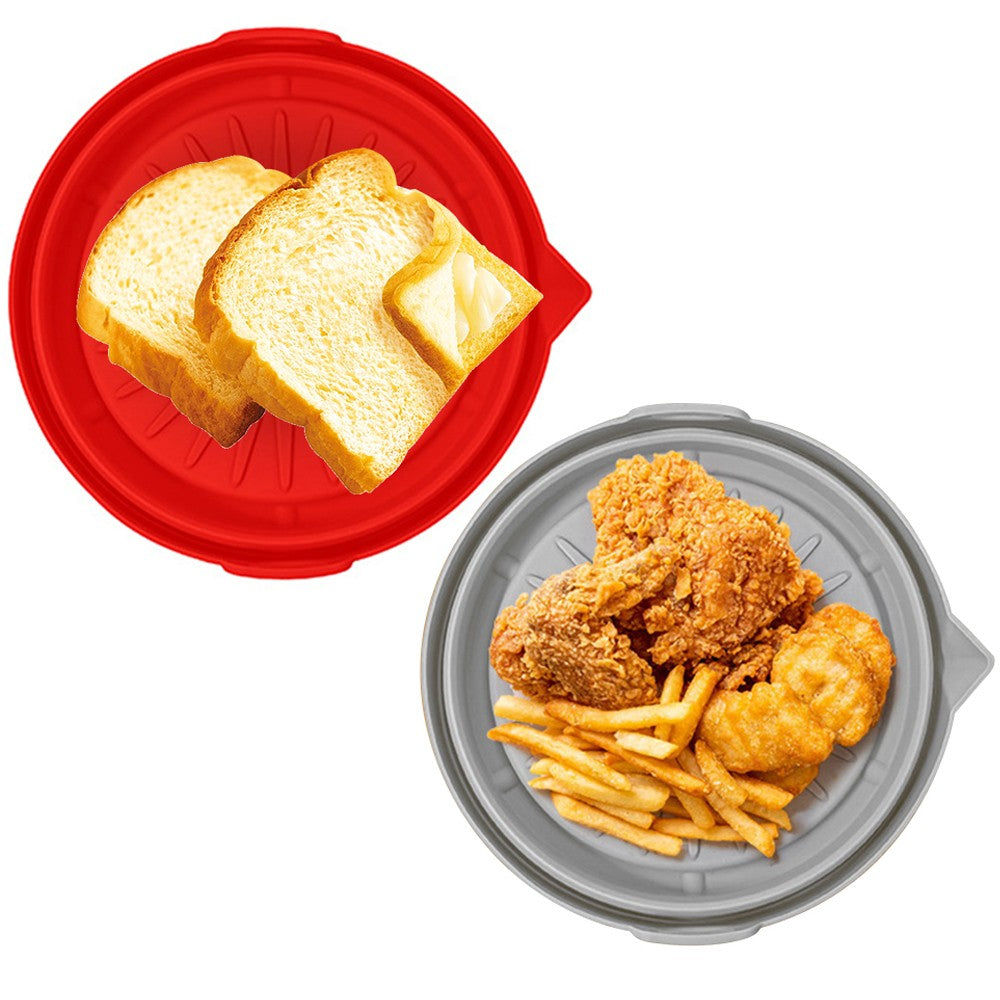 2Pcs Foldable Air Fryer Silicone Pot Oven Baking Pan Air Fryer Liner Grey Red