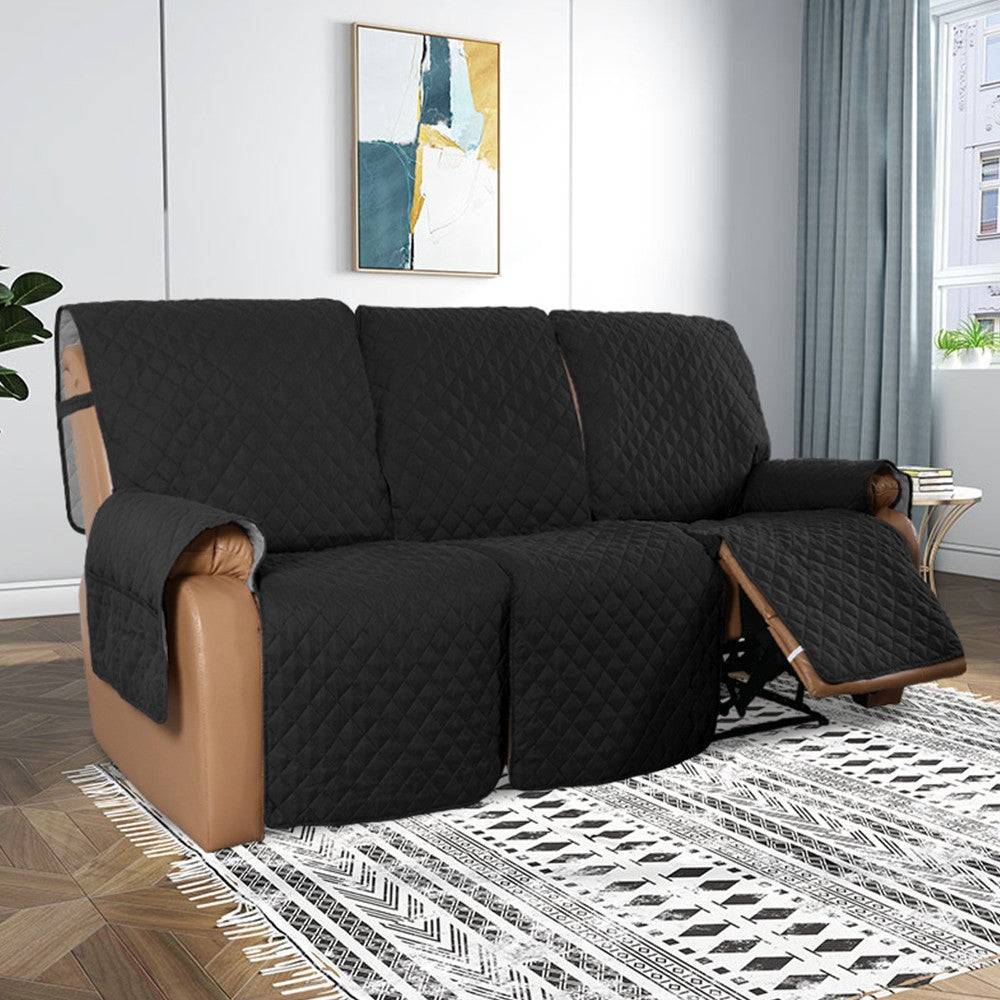 3 Seater Water Resistant Split Recliner Cover Sofa Couch Slipcovers Black