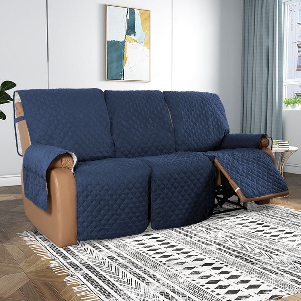 3 Seater Water Resistant Split Recliner Cover Sofa Couch Slipcovers Navy Blue