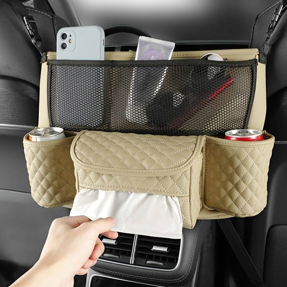 Car Handbag Purse Holder Between Seats Car Storage Bag Car Seat Barrier Beige