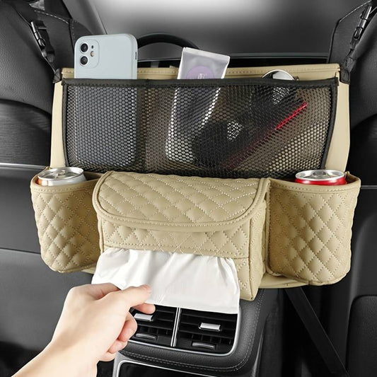 Car Handbag Purse Holder Between Seats Car Storage Bag Car Seat Barrier Beige