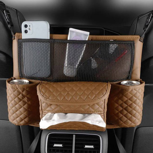 Car Handbag Purse Holder Between Seats Car Storage Bag Car Seat Barrier Brown