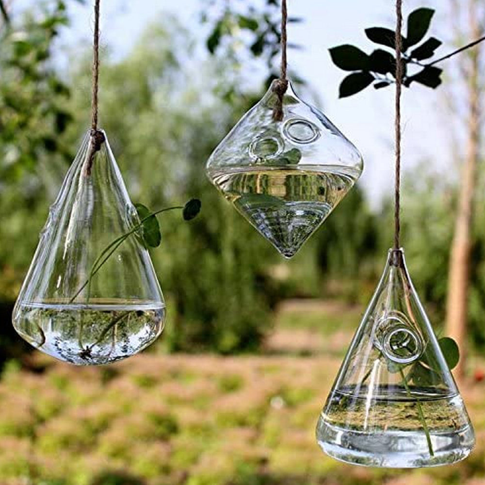 3Pcs Glass Hanging Planters Containers Flower Pots