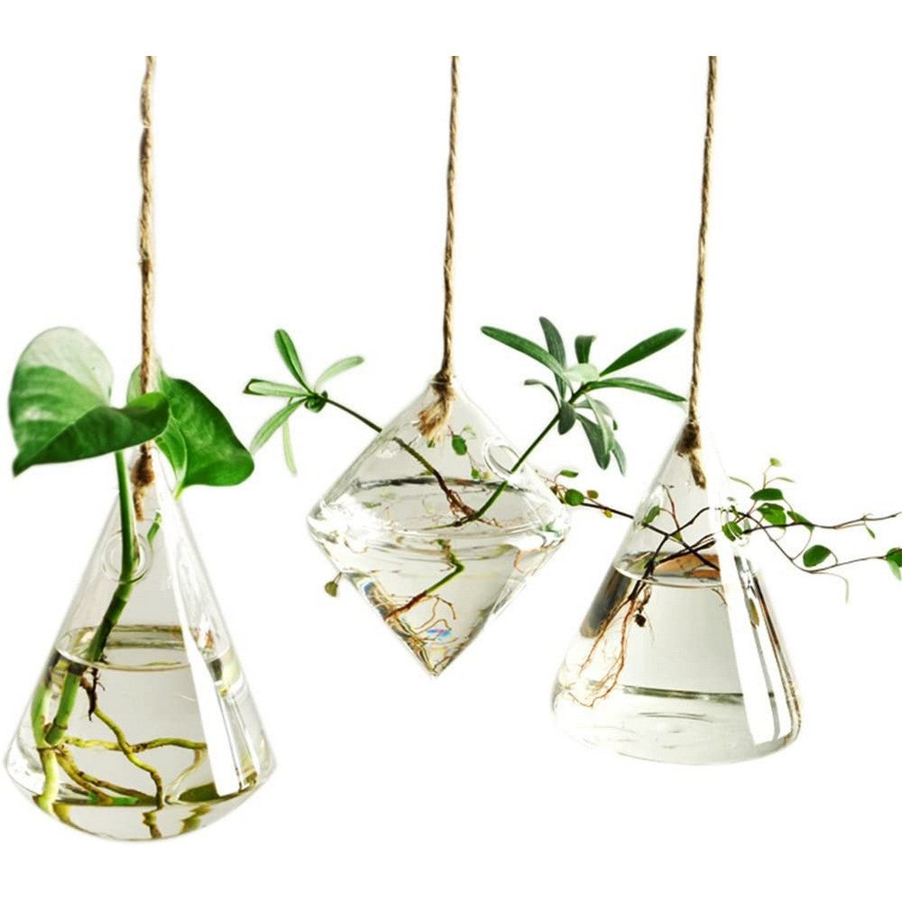 3Pcs Glass Hanging Planters Containers Flower Pots