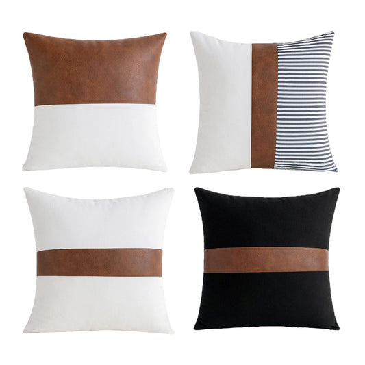 4 X Throw Pillow Covers PU Leather Patchwork Cushion Covers