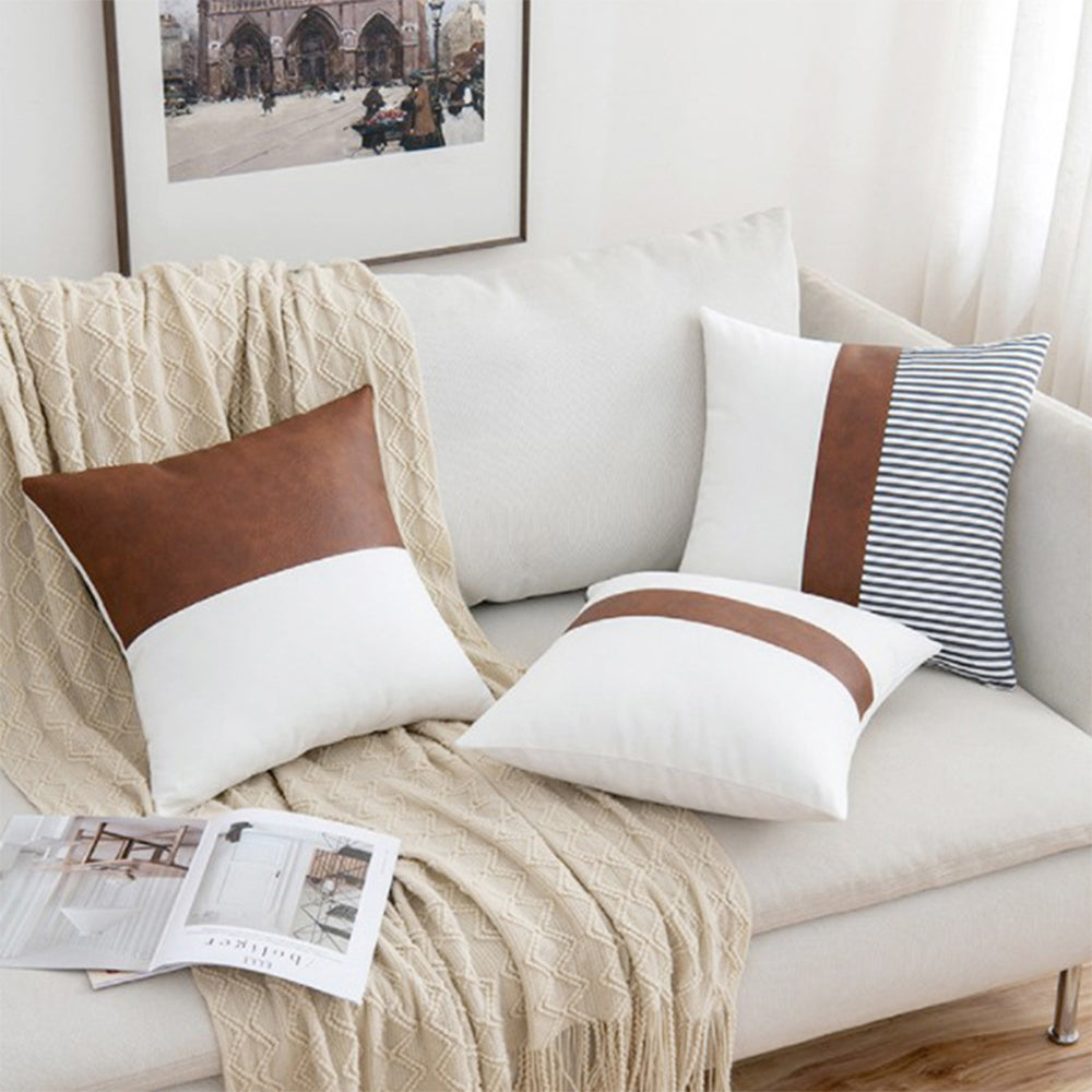 4 X Throw Pillow Covers PU Leather Patchwork Cushion Covers