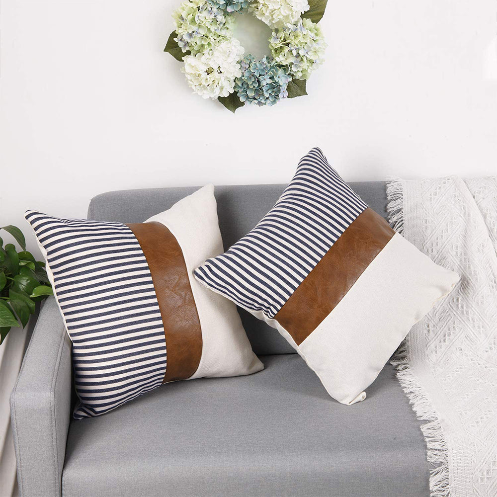 4 X Throw Pillow Covers PU Leather Patchwork Cushion Covers