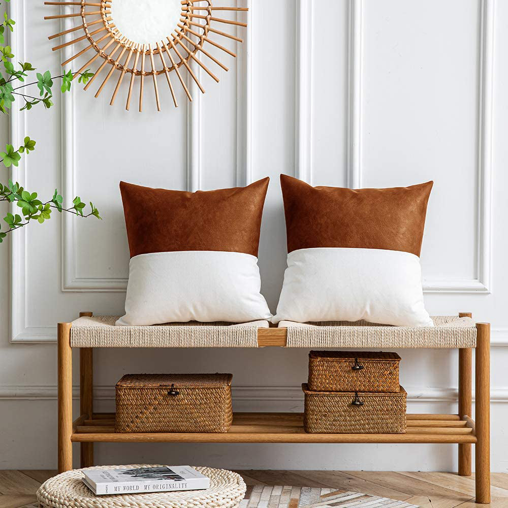 4 X Throw Pillow Covers PU Leather Patchwork Cushion Covers