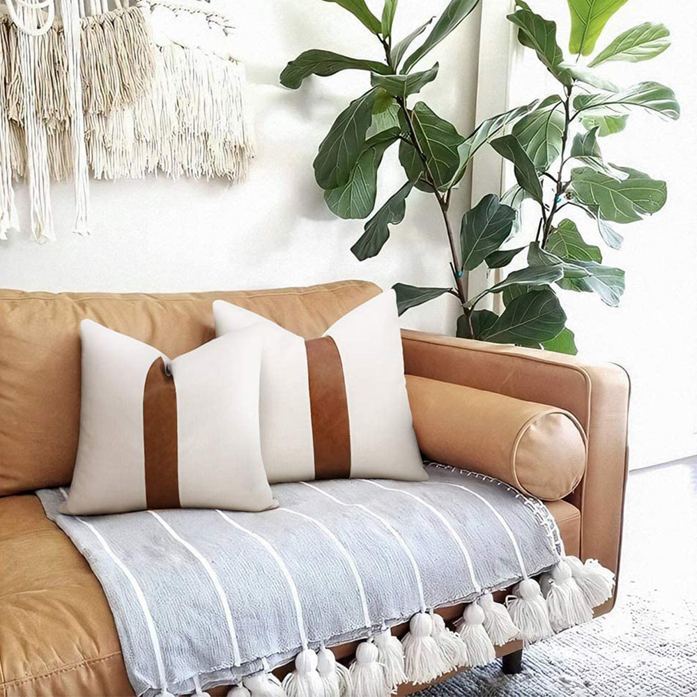 4 X Throw Pillow Covers PU Leather Patchwork Cushion Covers