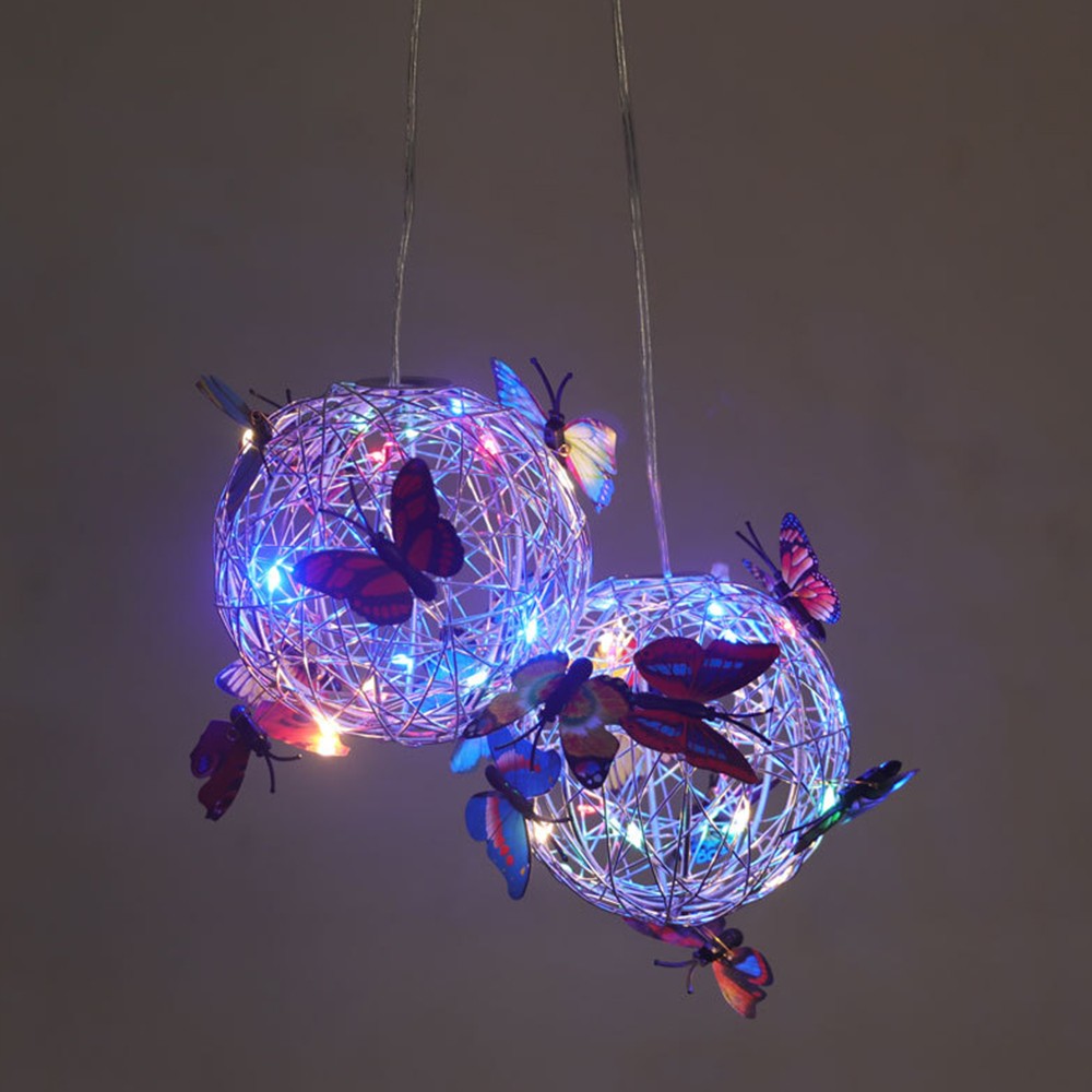 4Pcs Solar Butterfly Pendant Ball Light Outdoor Hanging Lamp Multicolor Lights