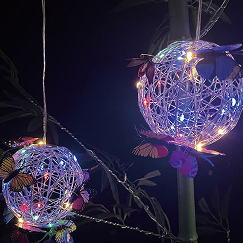 2Pcs Solar Butterfly Pendant Ball Light Outdoor Hanging Lamp Multicolor Lights