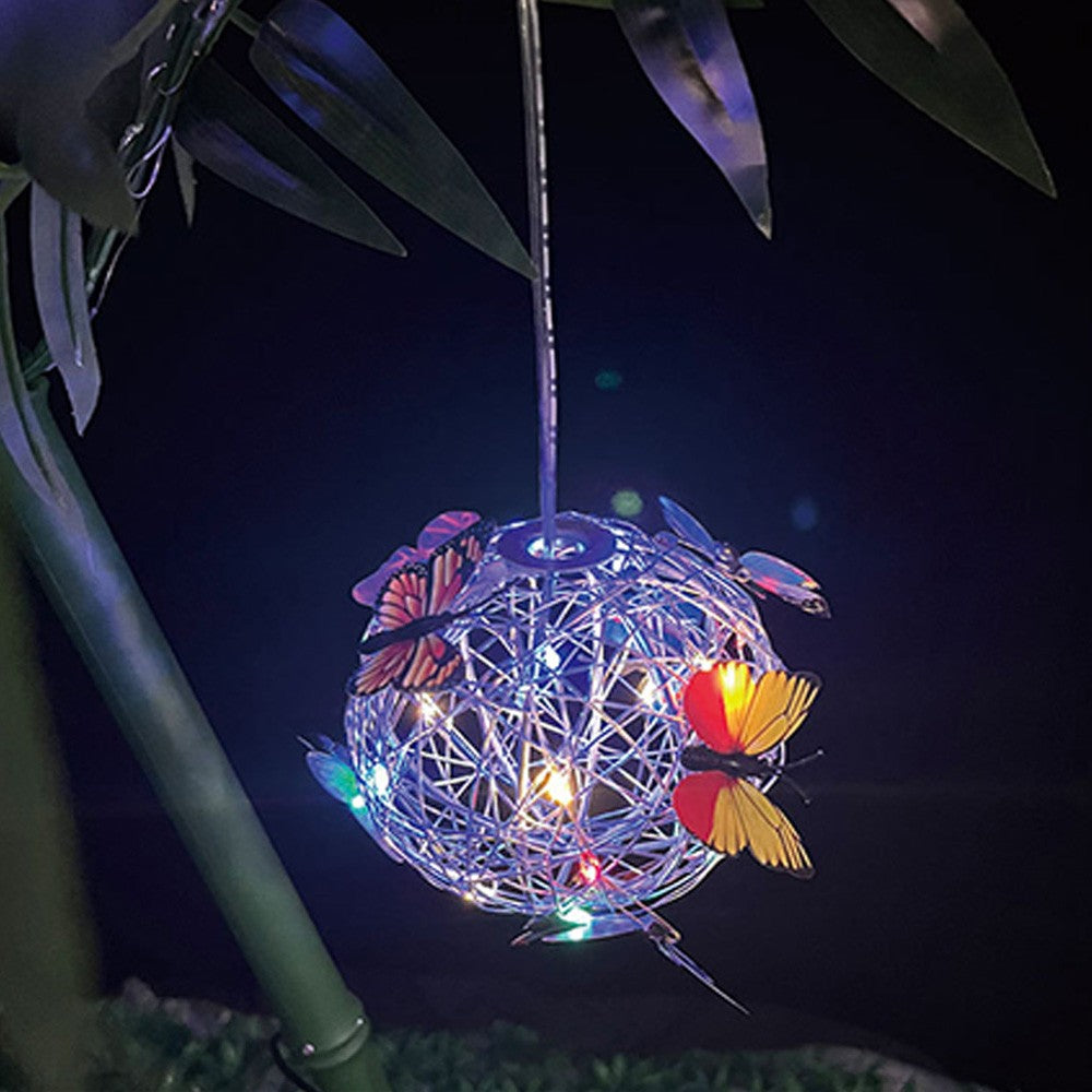 2Pcs Solar Butterfly Pendant Ball Light Outdoor Hanging Lamp Multicolor Lights