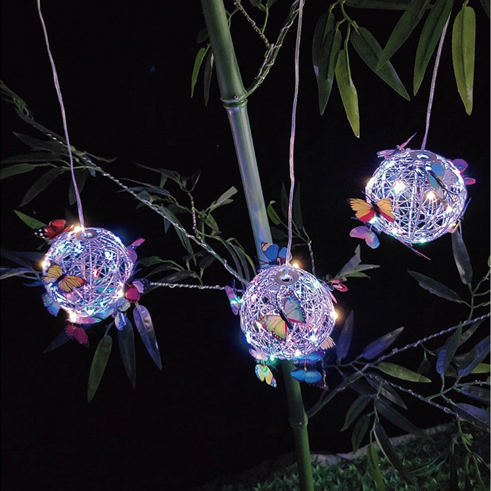 4Pcs Solar Butterfly Pendant Ball Light Outdoor Hanging Lamp Multicolor Lights