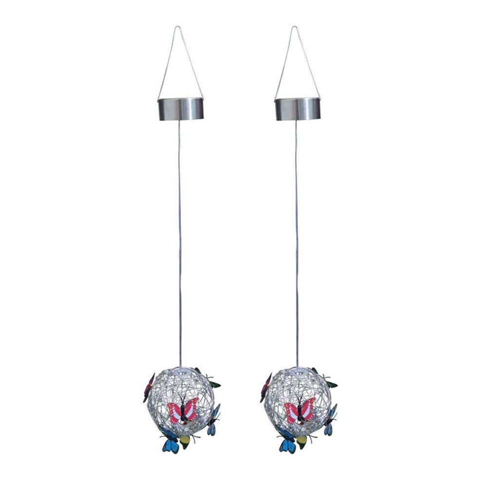 2Pcs Solar Butterfly Pendant Ball Light Outdoor Hanging Lamp White Lights