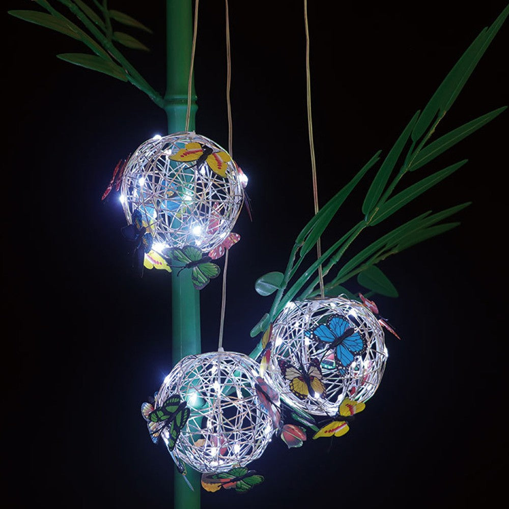 2Pcs Solar Butterfly Pendant Ball Light Outdoor Hanging Lamp White Lights